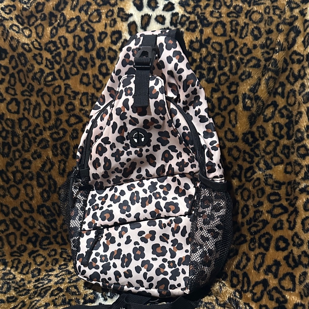 Leopard Print Sling Backpack - Pink & Brown